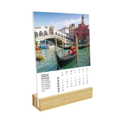 Image of DRAEGER PARIS Calendar on Europe 2024 Base 12 x 16.5 cm Year 7 Languages Monthly Desk Decoration Bamboo FSC® Certified Paper Vegetable Inks
