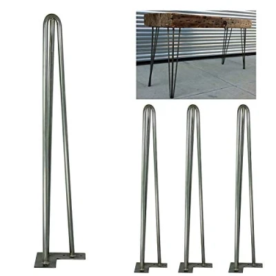 Image of Hairpin Legs 71cm 28 Inch Raw Steel Industrial Mid Century Modern Style, 10mm Thickness 3 Pin, Pre Drill Holes, Dining Desk Tables Furniture DIY Project, 4PCS