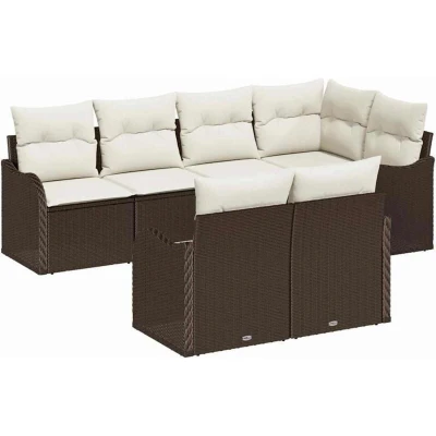 Image of vidaXL 7 Piece Garden Sofa Set with Cushions Brown Poly Rattan