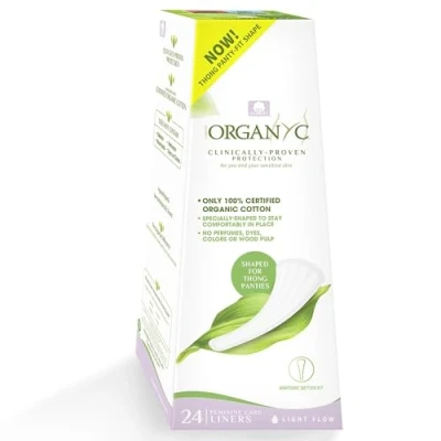 Image of Organyc Panty Liners for Thong Pack of 24, Certified Organic Cotton, Ultra Thin and Comfortable, Ideal Everyday Freshness, Freshness