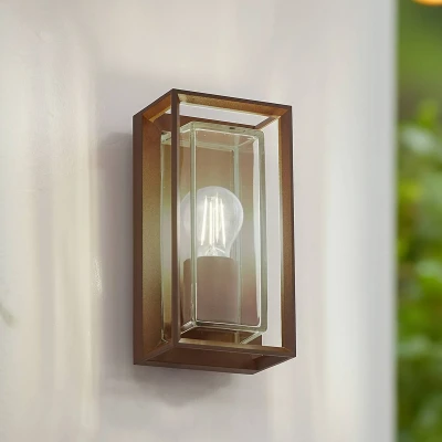 Image of Arcchio Ismera outdoor wall light, rust coloured, IP65, glass, E27