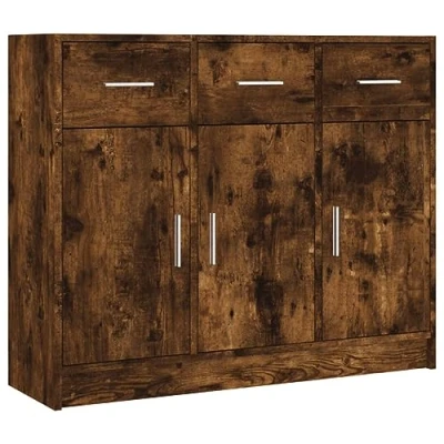 Image of vidaXL Smoked Oak Sideboard Modern Style Engineered Wood Storage Cabinet for Living Room and Office