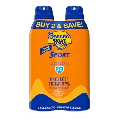 Image of Banana Boat Ultra Mist Sport Performance Broad Spectrum Sun Care Twin Pack Sunshine Screen Spray SPF 30, 6 Ounce by