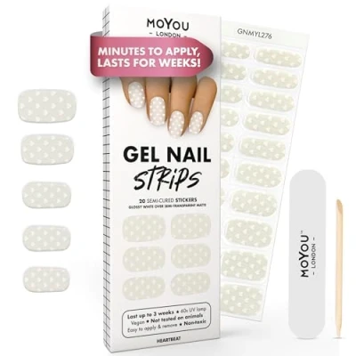 Image of MOYOU LONDON Semi Cured Gel Nail Strips 20 Pcs. Wraps for Salon Quality Manicure Works with Any UV Lamp Easy to Apply, Trim, &amp; Remove Stickers