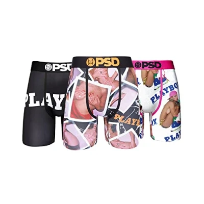 Image of PSD Underwear Men&#039;s Stretch Elastic Wide Band Boxer Brief Pack Pack, Multi/Playboy 3pk, LG