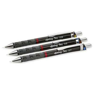 Image of rOtring Tikky Set of 3 with Colour Code 0, 35/0, 5/0, 7 mm (with Tubes Refill HB)