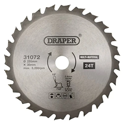 Image of Draper TCT Multi Purpose Circular Saw Blade, 255 x 30mm, 24T