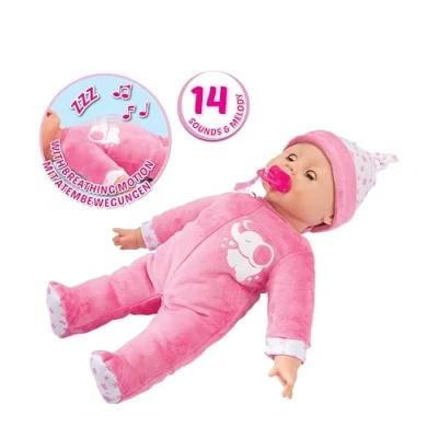 Image of Simba 105140501 Laura Schlummerzeit, Soft Body Doll with Breathing Movements, 14 Baby Sounds, Sleeping Eyes, 38 cm Doll, from 18 Months