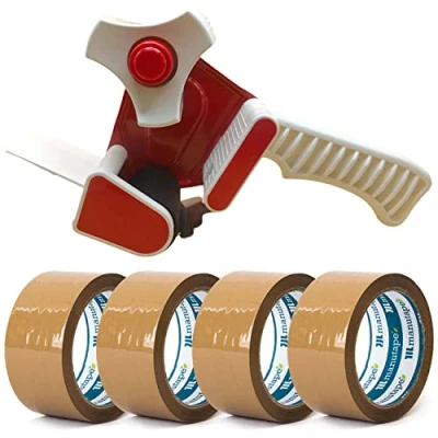 Image of Edenpack Tape Gun Dispenser Robust Handheld Heavy Duty Parcel Seal Packaging up to 50mm Width + 4 x Brown