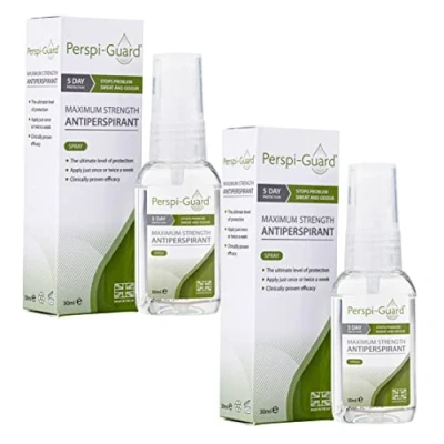 Image of Perspi Guard Maximum Strength Antiperspirant Spray, Strong Deodorant for Excessive Sweating &amp; Hyperhidrosis Treatment, Lasts up to 5 Days Unscented (30ml) Twin Pack Offer