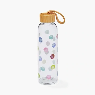 Image of Cooksmart 500ml Glass Water Bottle Eco Friendly With Lid &amp; Carry Handle Bottles For Office, Sports or On The Go Spotty Dotty