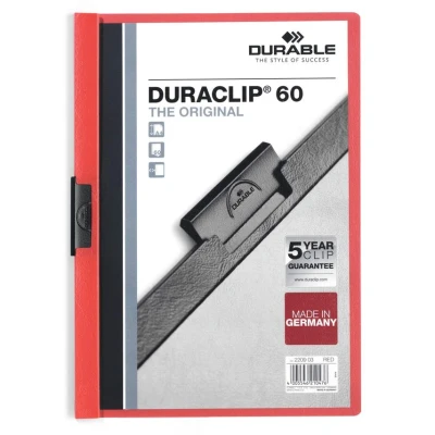 Image of Durable HUNKE &amp; Yoke Clamp Clip Folder® 60, Hard Foil, 60 Pages, Clear/Red