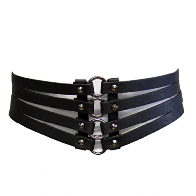Image of Zac&#039;s Alter Ego 11cm Black Four Strip Elasticated Waist Lace Up Corset Belt
