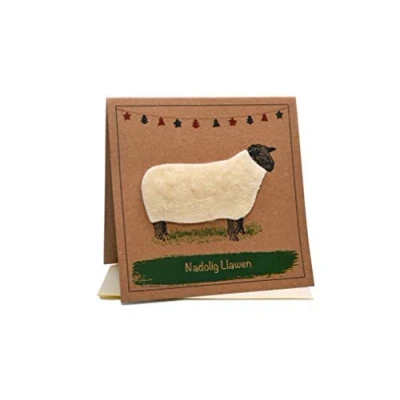 Image of Sheep (NADOLIG LLAWEN) Welsh Wales Merry Christmas Greeting Card (Blank Inside)