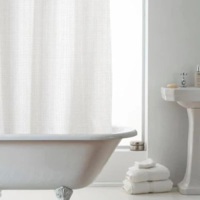Image of Waffle Shower Curtain With Liner White, Large
