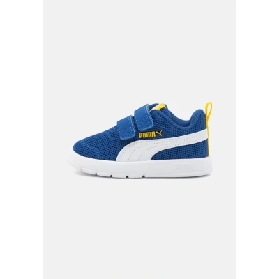 Image of Puma Courtflex V3 Unisex Road running shoes for kids, Size: 4K, Clyde royal/white/sunny yellow Imitation leather/ textile