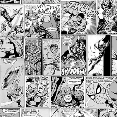 Image of Marvel Comic Strip Wallpaper Black White Hulk Captain America Spiderman Y�L