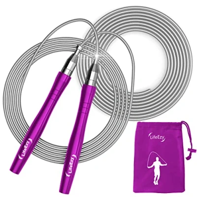 Image of Jump Rope, High Speed Weighted Rope Premium Quality Tangle Free Self Locking Screw Design Ropes for Fitness Skipping Workout Fitness, Crossfit &amp; Home Exercises (Purple)