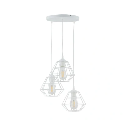 Image of Diamond Wire Frame Cluster Pendant Ceiling Light White 3xE27
