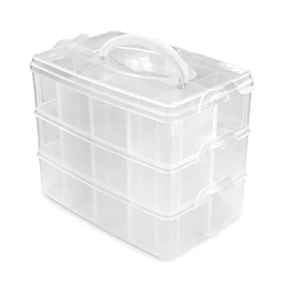 Image of Plastic Organiser Box with 3 Layers, 24 Compartment Storage for Storing and Organising Arts Crafts Supplies, Sewing Jewelry