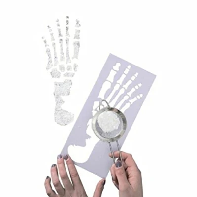 Image of Halloween Skeleton Pair of Footprints Stencil 2 Pack Footprint REUSEABLE New Foot feet Stencils Ghost Spectre Zombie Day The Dead