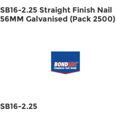 Image of Bostitch SB16 2.25 Straight Finish Nail 56mm Galvanised (Pack 2500) BOSSB16225BK