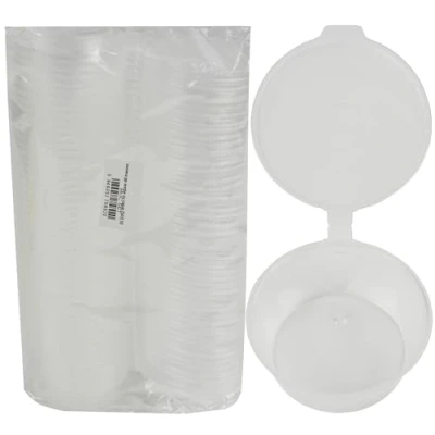 Image of Catergold 2oz Round Plastic Food Container with Lid Re usable for Takeaway Sauce Chutney Ketchup Dessert Cup (50)
