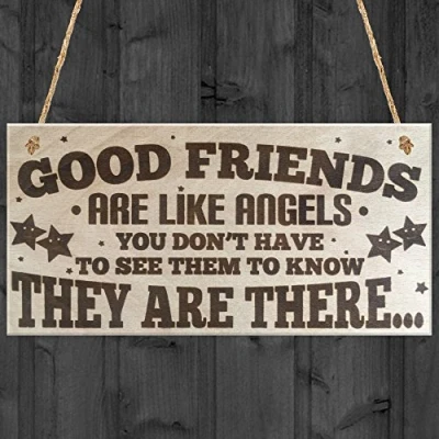 Image of RED OCEAN Good Friends Are Like Angels Wooden Hanging Plaque Shabby Chic Friendship Sign