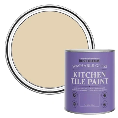 Image of Rust Oleum Beige water resistant Kitchen Tile Paint in Gloss Finish Sandhaven 750ml