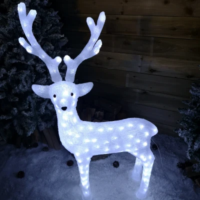 Image of 115cm LED Acrylic White Standing Christmas Reindeer Decoration