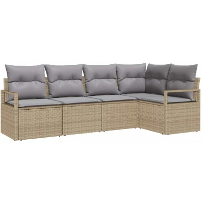 Image of vidaXL 5 Piece Garden Sofa Set with Cushions Beige Poly Rattan