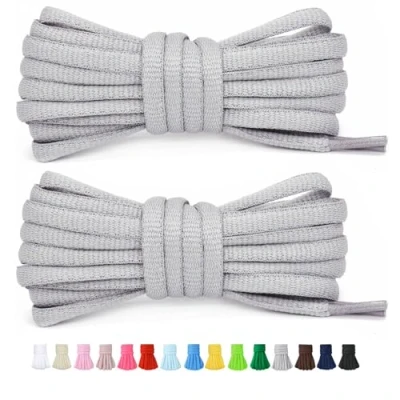 Image of Stepace 1/4&quot; Oval Athletic Shoelaces [2 Pairs] 39&quot; 63&quot; in 12 Colors Half Round Shoe Laces for Sneakers Gray 120