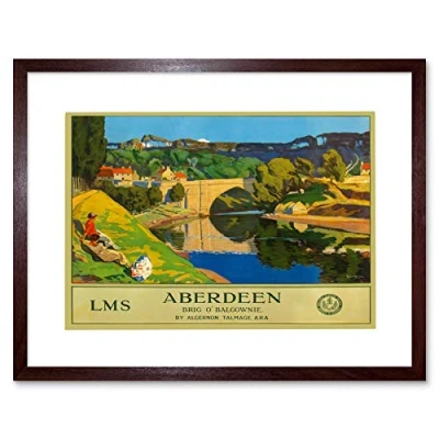 Image of Wee Blue Coo Travel Aberdeen Scotland Brig Balgownie River Don UK Framed Wall Art Print