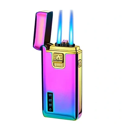 Image of Torch Lighter Electric Arc 2 in 1 Dual Jet Flame Butane Refillable USB Rechargeable Windproof for Candle Kitchen BBQ No Gas (Colorful)