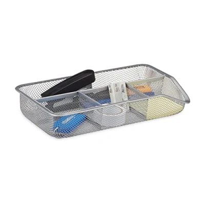 Image of Relaxdays Desk Organizer Small Office Organizer, Metal Mesh, 4 Shelves, Drawer Silver
