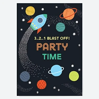 Image of Dotty about Paper Kids Birthday Invitations Outer Space Pack of 10 (4257)