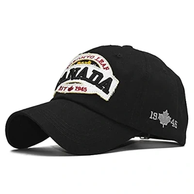 Image of LOCOMO Men Women Canada EST 1945 Baseball Cap Embroidered Toronto Maple Leaf Fishing Hat Bill Brim Black