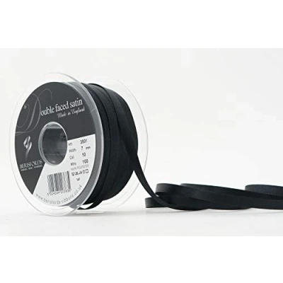 Image of Berisfords Double Faced Satin Ribbon, Black, 7 mm Width, 100 metre Length