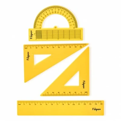 Image of Geometry Set of 4, Drawing Triangle 45/125 cm, 60/115 Ruler 15 cm and Protractor/Yellow/