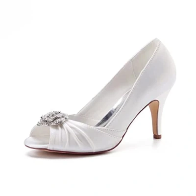 Image of Emily Bridal Wedding Shoes Peep High Heel Pumps Slip on (EU38/UK5, Ivory)