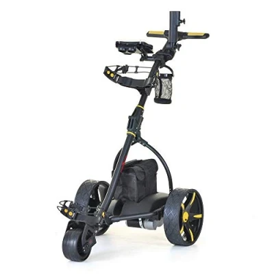 Image of Caddymatic V2 Electric Golf Trolley/Cart With 36 Hole battery Auto Distance Functionality Black/Yellow