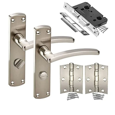 Image of Modern Backplate Door Handle Packs for Left Handed Bathroom Doors with Lock and Hinges