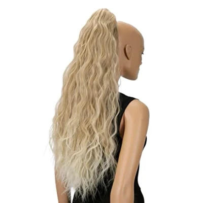 Image of CAISHA 28&quot; Extra Long Voluminous Wavy Clip On Hairpiece Plait Ponytail Heat Resistant Synthetic Light Blonde Mix H718