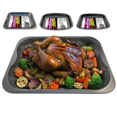 Image of New Set of 3 Roasting Tray Cooking, Baking, Non Stick, Oblong Oven, Tin, Dish, Grill Stick Coating for Easy Cooking and Clean Up