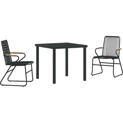Image of vidaXL 3 Piece Garden Dining Set Black PVC Rattan