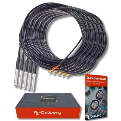 Image of AZDelivery 5PCS DS18B20 3M Cable Digital Temperature Thermal Waterproof Probe Sensor 55C to +125C compatible with Arduino and Raspberry Pi including E Book!