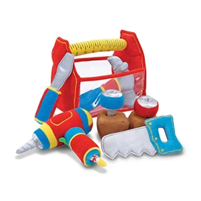 Image of Melissa &amp; Doug Toolbox Fill and Spill Toddler Toy With Vibrating Drill (9 pcs)