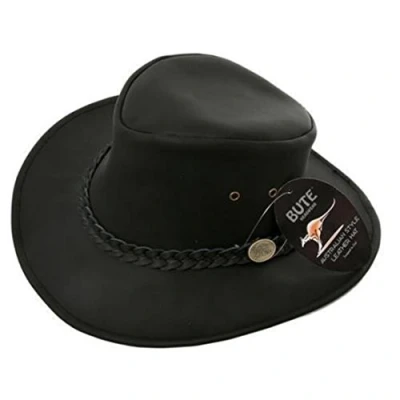 Image of HAWKINS BLACK LEATHER AUSTRALIAN COWBOY HAT (SSPCOWBOYBLACK M)
