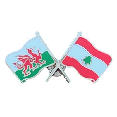 Image of emblems gifts Wales &amp; Lebanon Flags Friendship Courtesy Enamel Lapel Pin Badge T1167