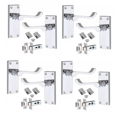 Image of Golden Grace 4 Sets of Victorian Scroll Latch Door Handles Polished Chrome Hinges &amp; Latches Pack 120MM X 40MM